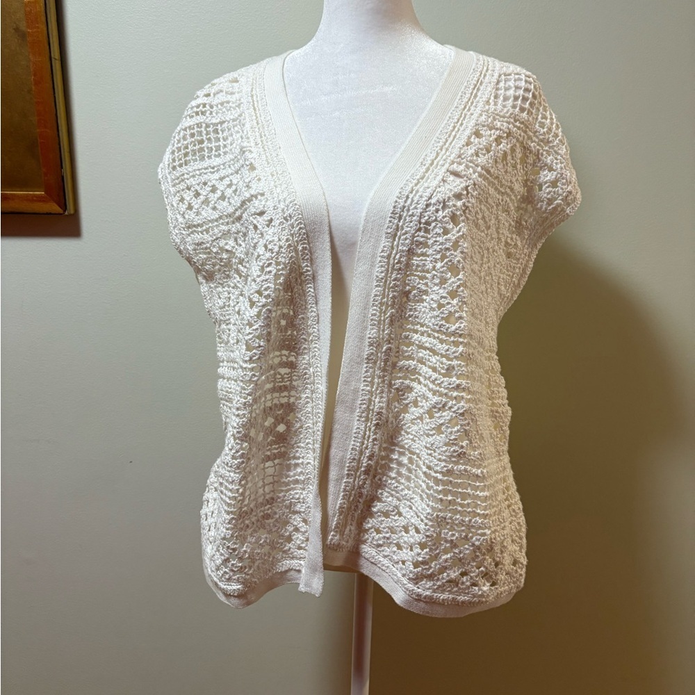 Anthropologie Knitted and Knotted open sweater vest crochet top cream S